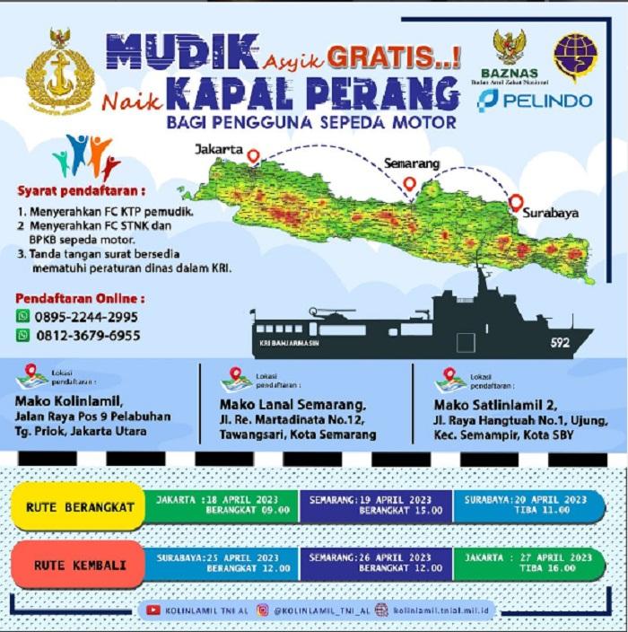 JAdwal dan syarat mudik gratis kapal perang TNI, mudik gratis 2023, mudik gratis kapal perang