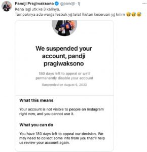 Instagram Pandji Pragiwaksono kena suspended