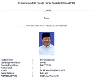 Wahidin Halim caleg Dapil Banten III