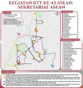 jalur alternatif kegiatan KTT ke 43 ASEAN di Sekretariat ASEAN