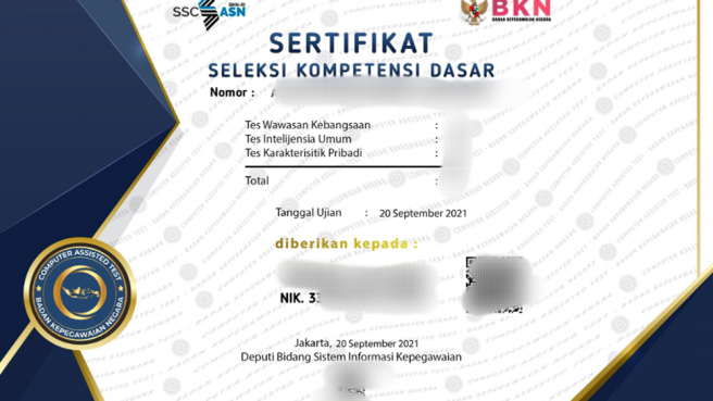 Sertifikat CAT SKD CPNS dan PPK 2023