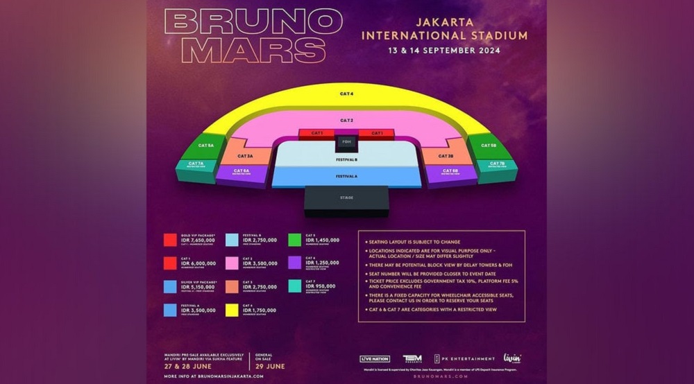 Tiket konser Bruno Mars di Jakarta