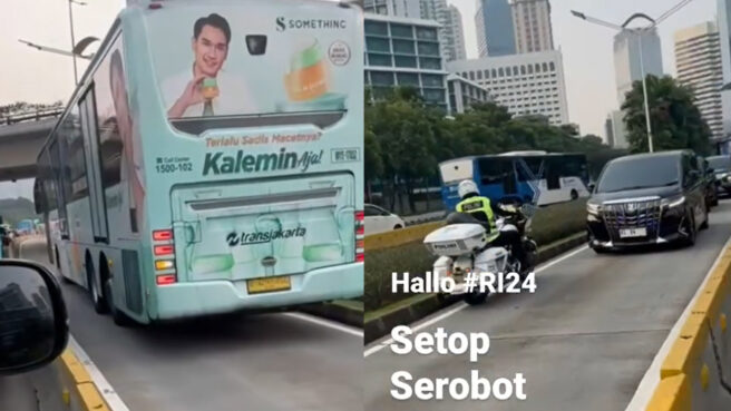 mobil pelat RI 24 terobos jalur transjakarta