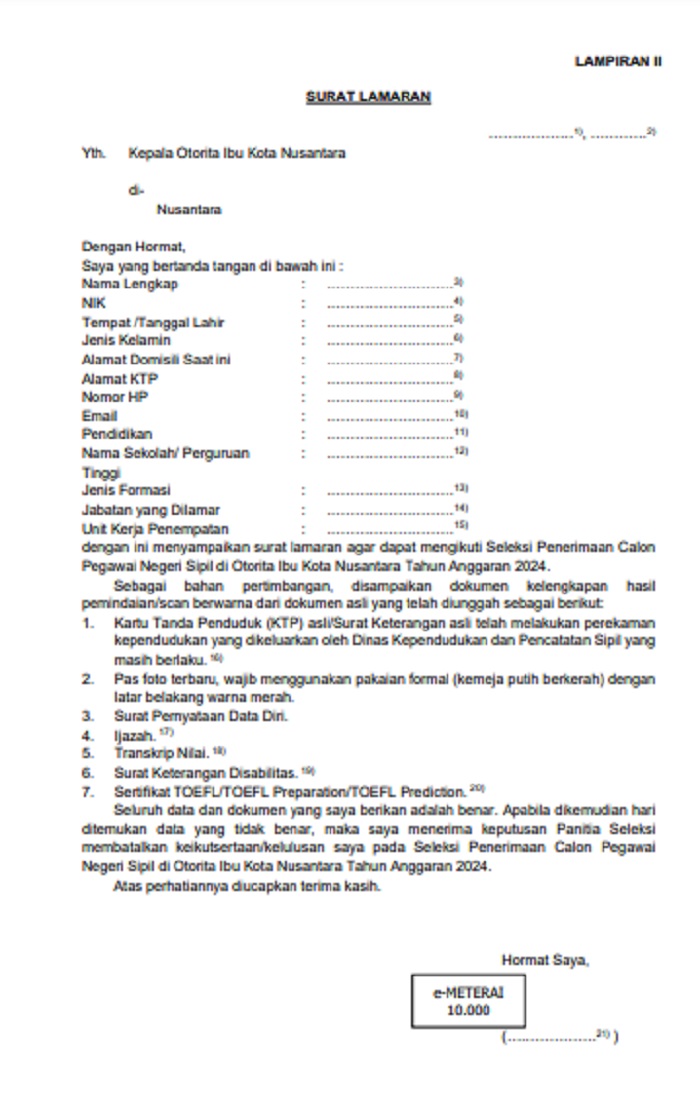 Surat Lamaran CPNS IKN 2024