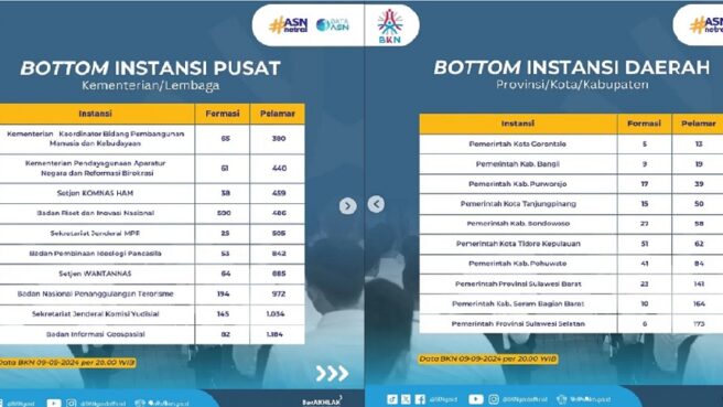 Instansi Sepi peminat CPNS 2024 per 9 September 2024