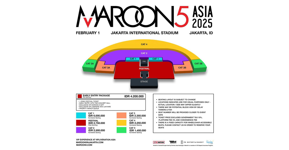 harga tiket konser maroon 5 di Jakarta 