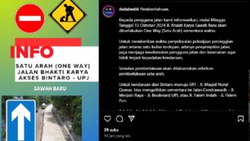 Satu arah di Jl. Bhakti Karya Sawah Baru