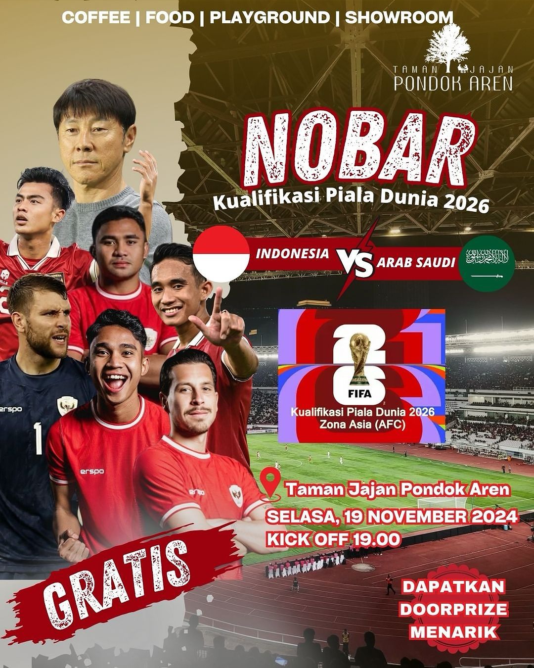 Tempat nobar Indonesia vs Arab Saudi 19 November 2024