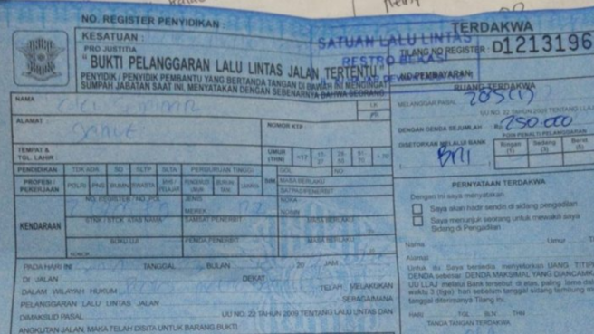 surat tilang hilang