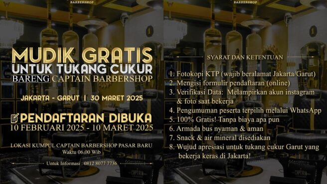 Mudik gratis Lebaran 2025 Captain Barbershop