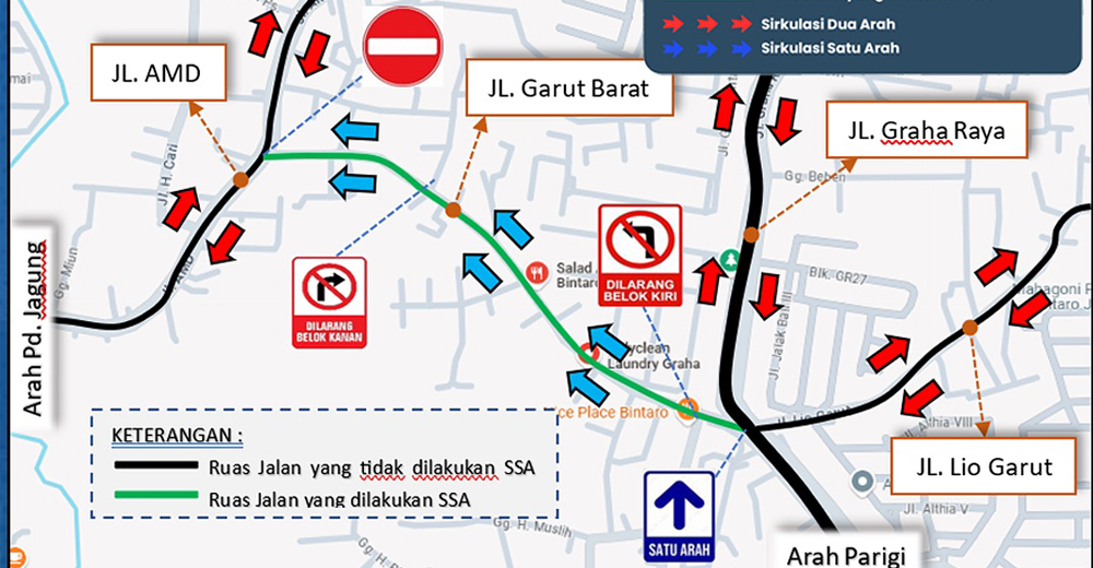 uji coba sistem satu arah di jalan garut