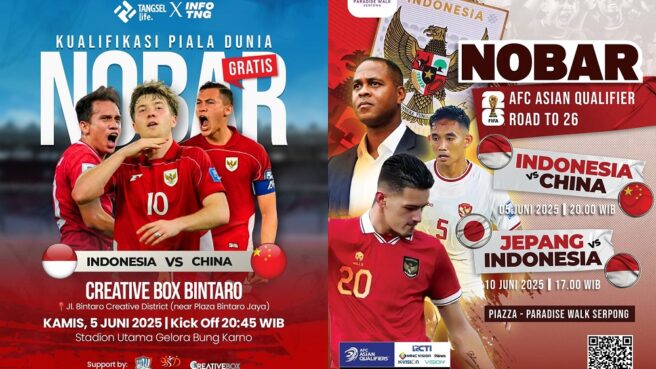 Tempat nobar Indonesia vs China di Tangsel malam ini