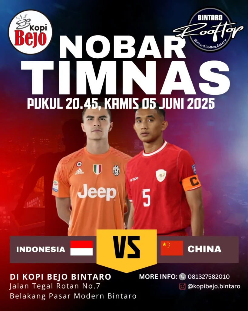 Tempat nobar Indonesia vs China di Tangsel malam ini