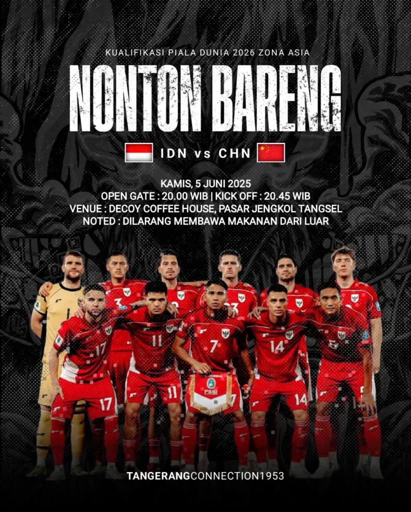 Tempat nobar Indonesia vs China di Tangsel malam ini