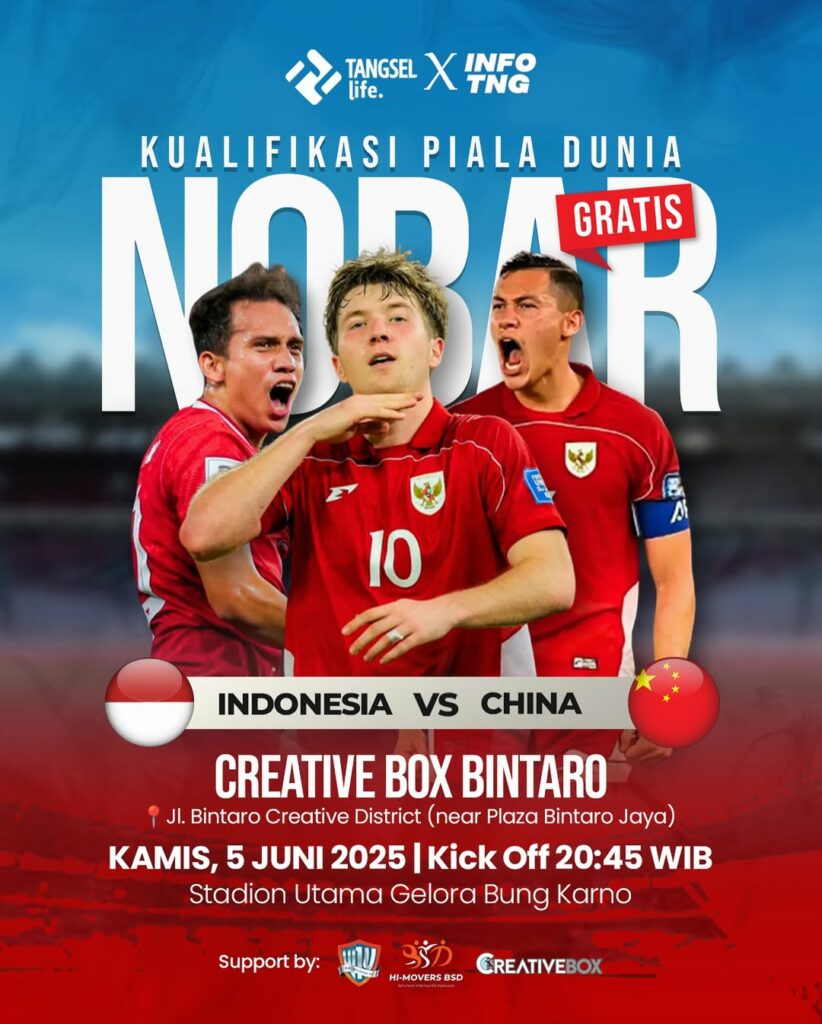 Tempat nobar Indonesia vs China di Tangsel malam ini