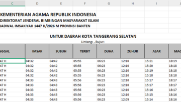 Jadwal imsakiyah Ramadhan 2026 Tangerang Selatan