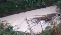 Aliran sungai di wilayah Serpong, Kota Tangsel diduga tercemar. Air berubah warna putih dan mengeluarkan aroma menyengat. Foto: Tangkapan Layar